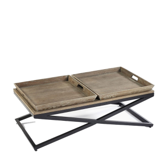 Mesa de centro de Crisal Decoración fabricada en roble envejecido y patas de metal negro