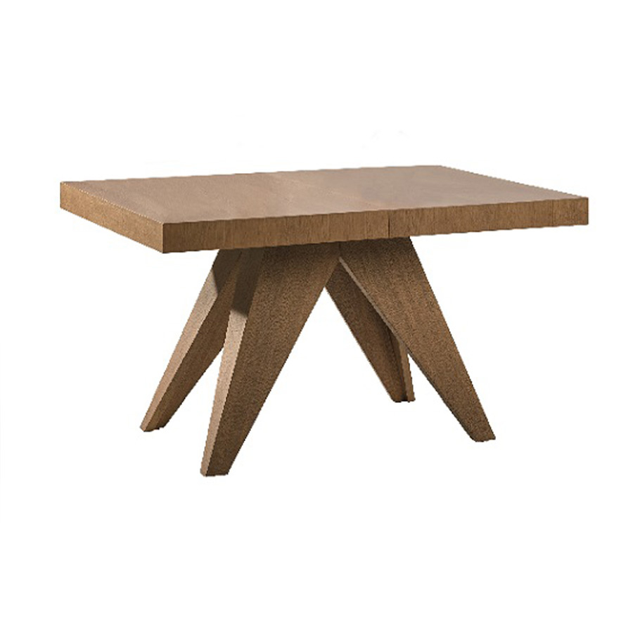 Mesa extensible Bou de la marca Pemi Mobiliario con tapa de chapa en nogal.