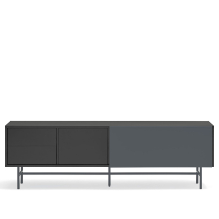 Mueble TV Nube de Teulat, acabado negro y gris antracita y fabricado en DM lacado y estructura metálica