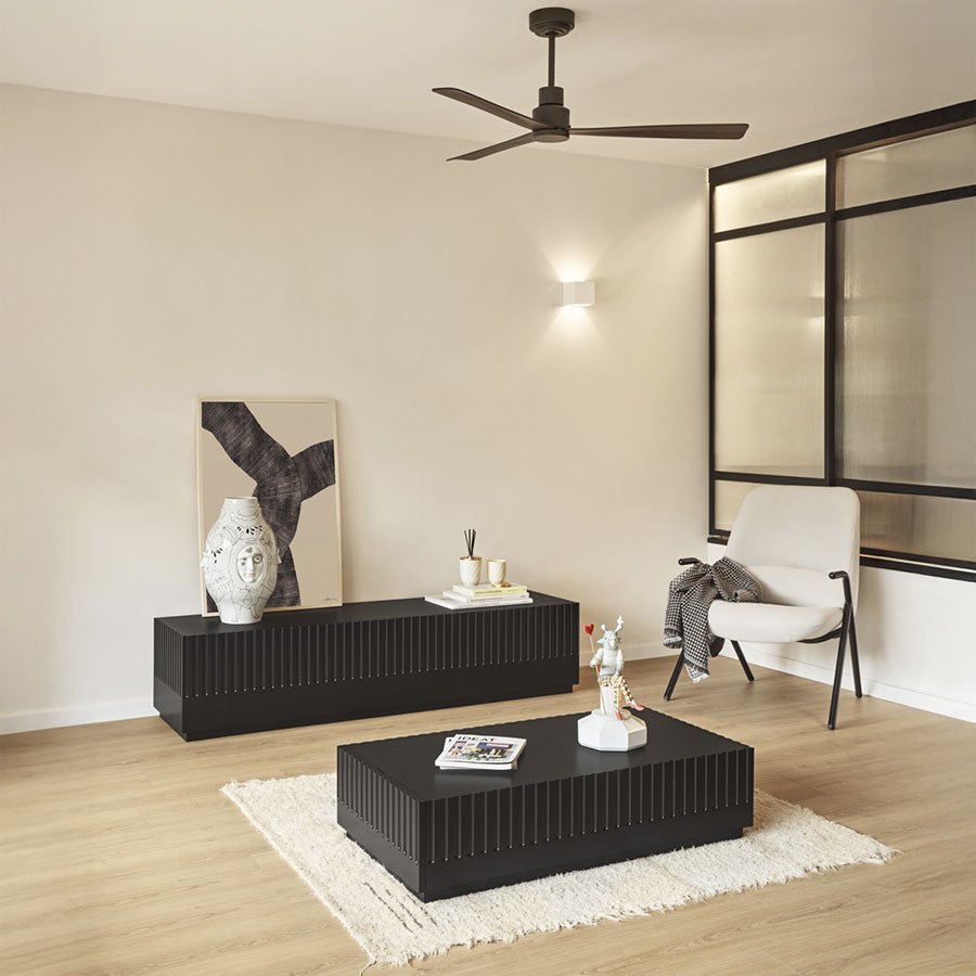 Mueble TV Doric de Teulat integrado en ambiente junto a la Mesa Centro Doric
