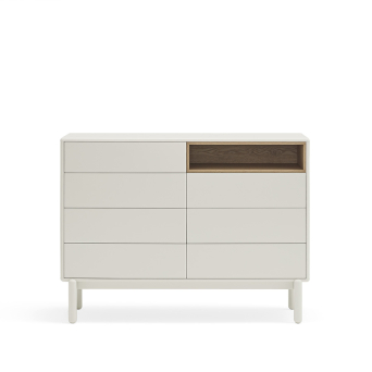 Cómoda Corvo de Teulat, en MDF lacado acabado crema y chapa de roble