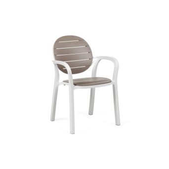 Silla de terraza Palma en acabado tortora y estructura blanco.
