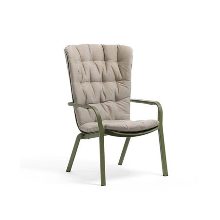Sillón de terraza Folio confort de la firma de diseño Nardi en acabado estructura agave y cojín lino.
