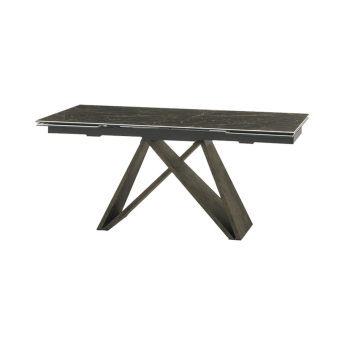 Mesa extensible Delta de la firma italiana Target Point, en acabado sobre emperador y patas bronce.
