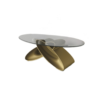 Mesa de centro Eclipse de la firma italiana Target Moniliario, en acabado de patas oro.