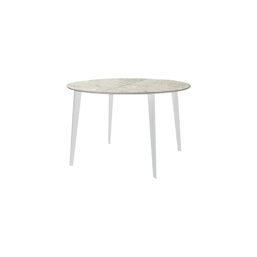 Mesa Aiace extensible de la firma italiana Target Point, en acabado estructura rustico blanco y patas blancas.