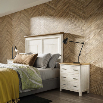Dormitorio Cerdeña 82 de la marca Grupo Seys, fabricado en madera maciza y en acabados avena y blanco albo. 2