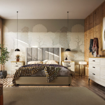 Dormitorio Quebec 49 de la marca Grupo Seys en acabado blanco albo y avena, de estilo rústico.