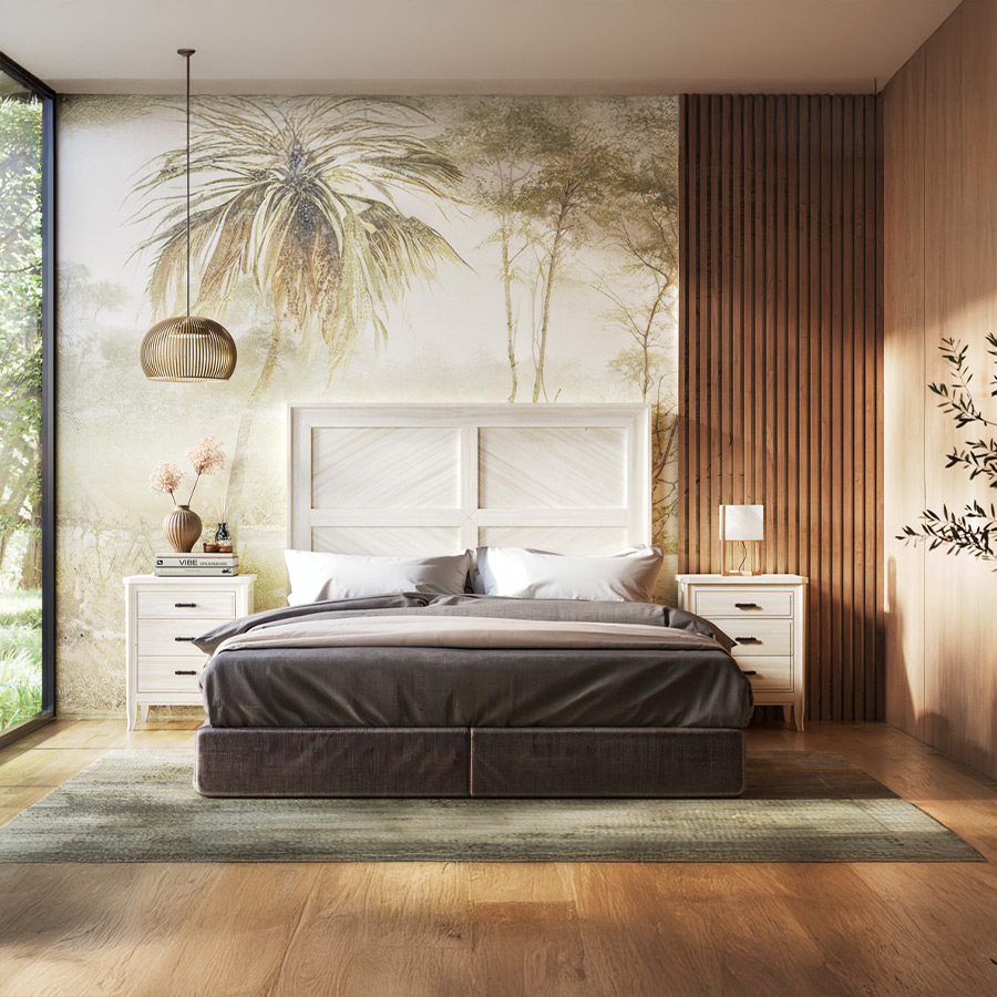 Dormitorio Génova 66 de la firma Grupo Seys fabricado en madera maciza y en acabado blanco pluma.