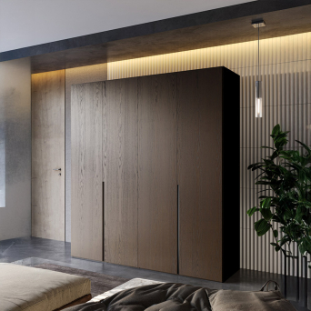 Armario Praga de la marca Grupo Seys con puertas en fresno y estructura en tablero laminado.