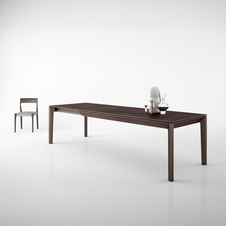 Mesa con extensión con guías de madera y acabado nogal