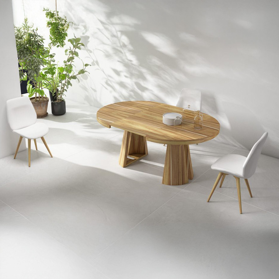 Mesa extensible Bia de la firma Tabula en ambiente de comedor y acabado roble