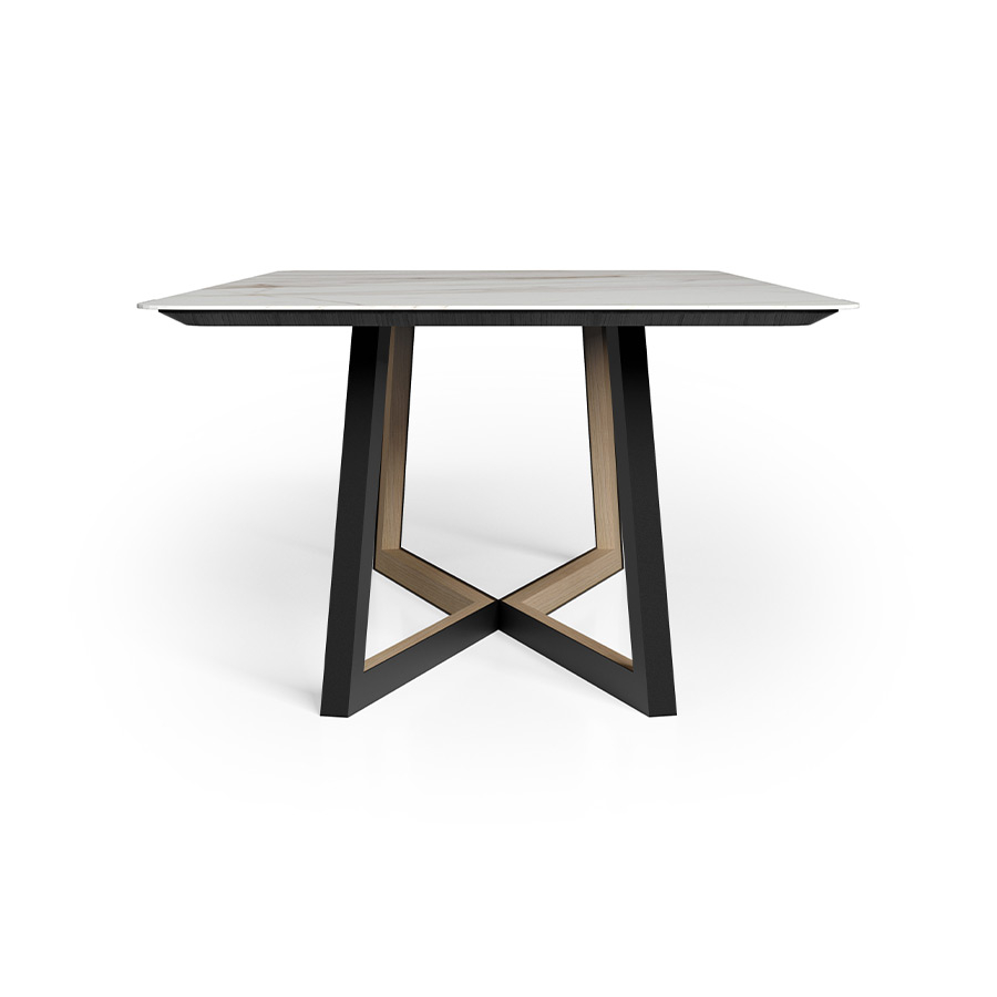 Mesa Mariland dela firma portuguesa Tabula, con tapa de porcelánico y estructura en metal.