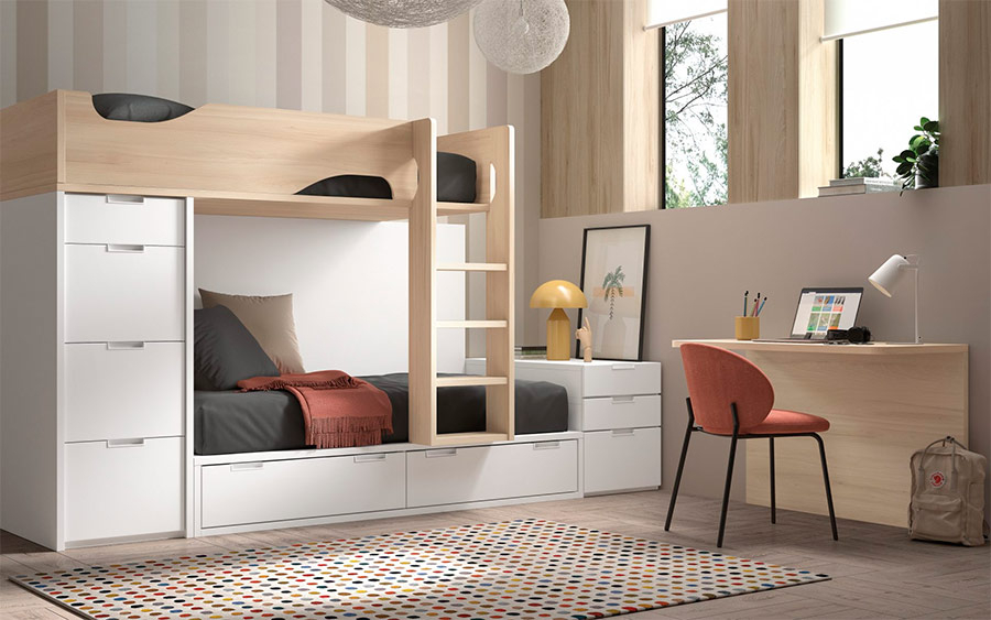Dormitorio Juvenil con litera F213 | Glicerio Chaves en Muebles Lara
