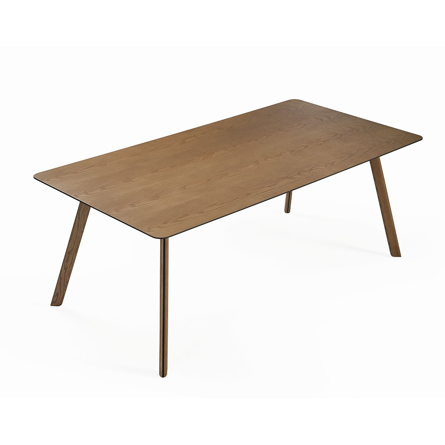 Mesa Tortuga de la firma Sancal, fabricada en DM chapado en fresno. Frente e inferior de la tapa lacado en negro