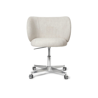 Silla comedor Rico con ruedas tejido Bouclé color blanco roto