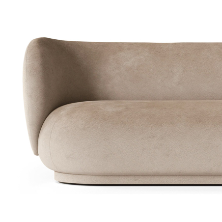 Detalle Diván Rico de cabecero izquierdo en tela velvet descolorido beige.