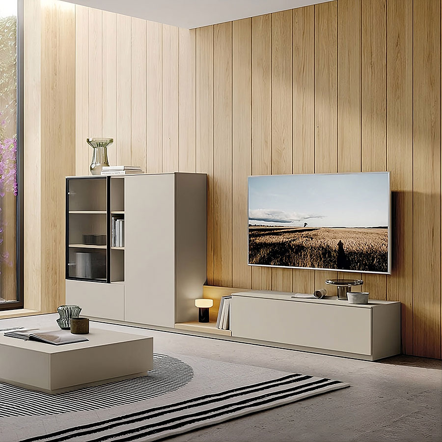 Composición de salón Way 1 de Antaix, fabricado en melamina y acabado rovere y tórtola mate