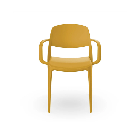 Silla con reposabrazos apilable de color amarillo toscano de la firma Resol.