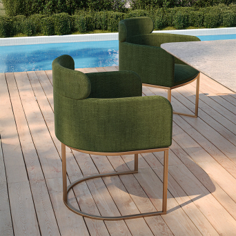 Silla B-chair de la firma italiana Encore Italia con asiento tapizado y patas metálicas con estructura curvada y reposacabezas. 2