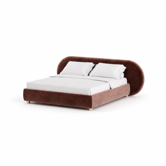 Cama Nuvola de Encore Italia con base y cabezal ovalado y  tapizado
