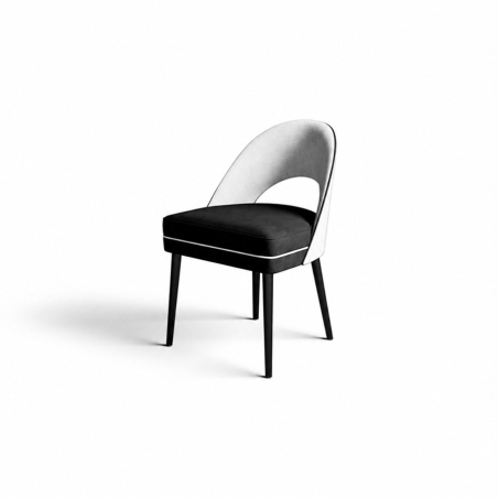 Silla Bonnet de la firma de diseño Encore con asiento y respaldo tapizado y patas en madera