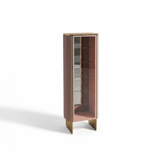 Vitrina Dobos de la firma italiana Encore Italia en lacado rosa salmón con 5 estantes y puerta de cristal.