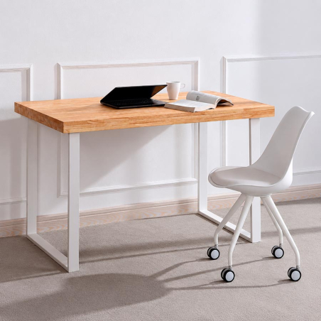 Mesa escritorio Natural con estructura metálica blanca