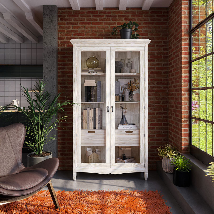 Vitrina rústica modelo Amberes AC010 en blanco albo
