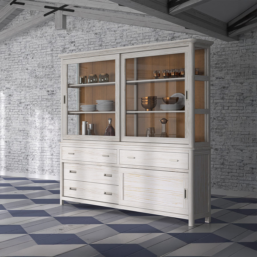 Vitrina de la colección Cerdeña CC010 en acabado blanco albo y fondo nogal