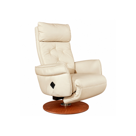 Sillón relax 7806 S-Lounger tapizado en piel color crema base redonda de madera