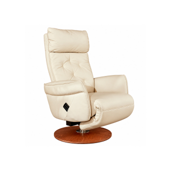 Sillón relax 7806 S-Lounger tapizado en piel color crema base redonda de madera