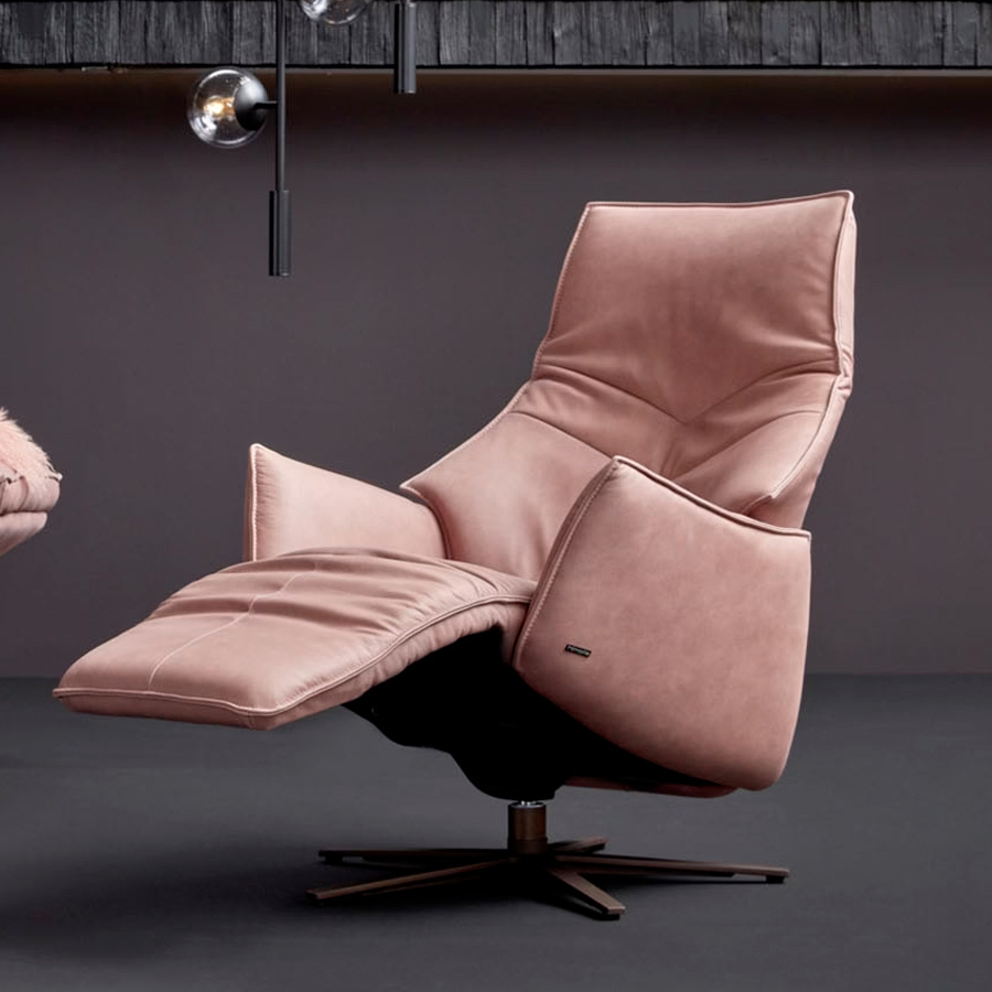 Extensión del sillón relax 7911 S-Lounger con base de 5 aspas y tapizado en piel rosa, con dos motores relax