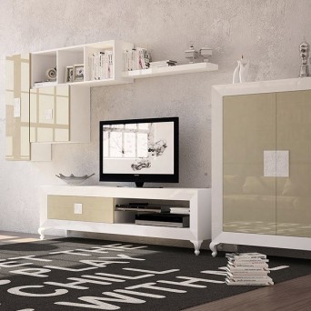 Composición de salón Basik 3, de Costera Mobles en chapa de madera natural acabado a mano