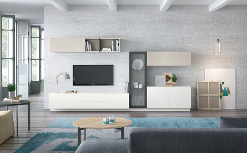 Mueble de salón moderno que está compuesto por módulos totalmente personalizables