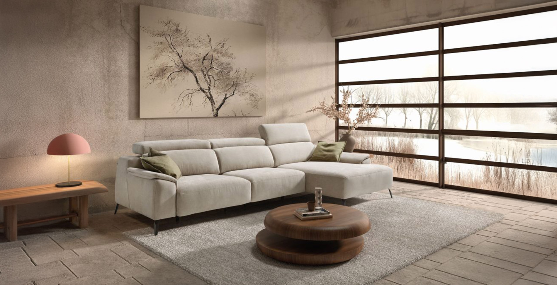Chaiselongue deslizante Padua, de Pedro Ortiz, en ambiente de salón