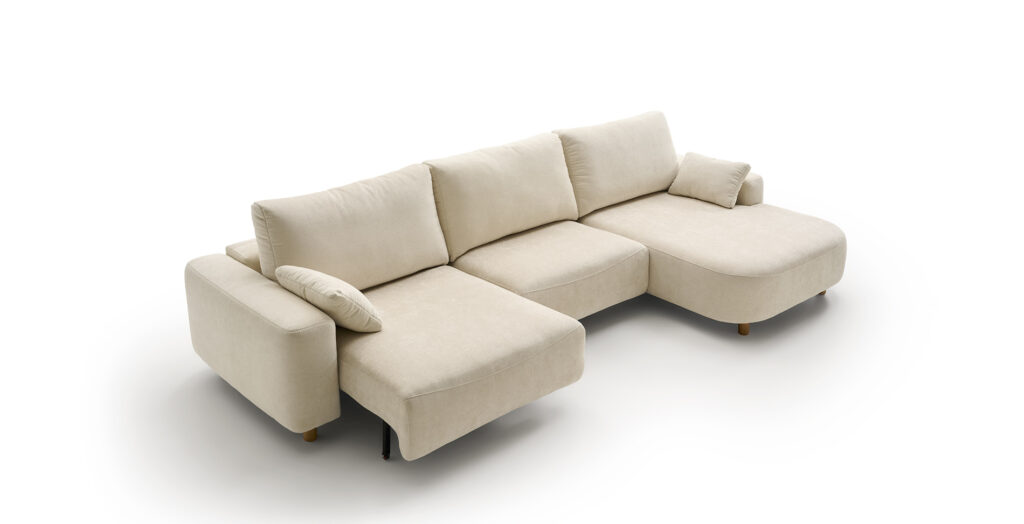 Chaiselongue deslizante Vento de la firma nacional Reyes Ordóñez, tapizado beige