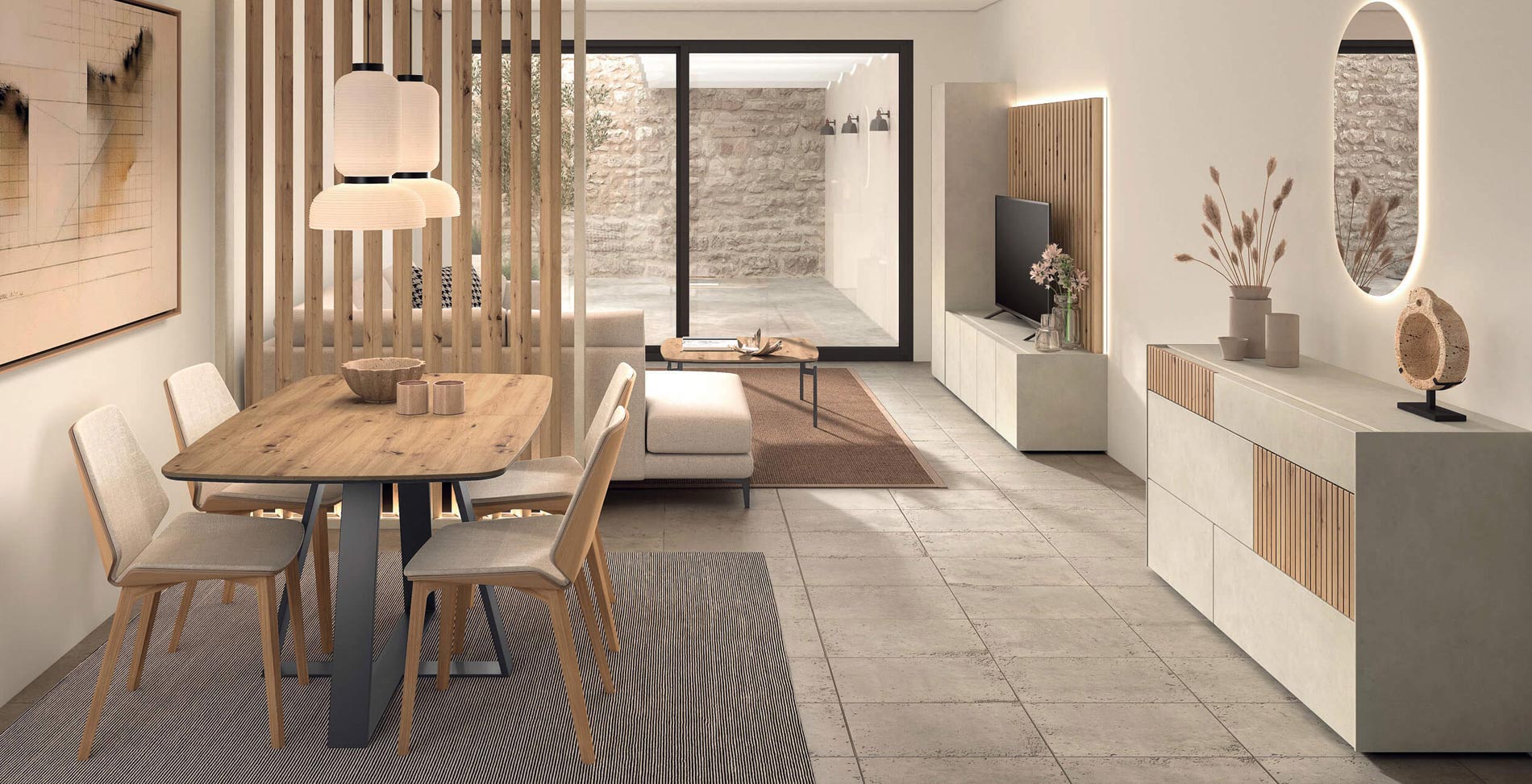 salón estilo moderno minimalista con muebles de Kazzano