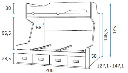 Dibujo técnico 1 - Dormitorio Juvenil con Litera F-210 | Glicerio Chaves