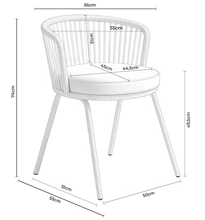 Medidas silla Vilma de Somcasa.