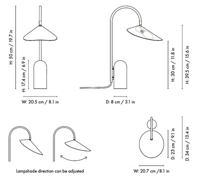 Dibujo t&eacute;cnico 1 - L&aacute;mpara de mesa Arum | Ferm Living