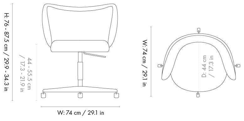 Dibujo técnico 1 - Silla comedor Rico con ruedas | Ferm Living